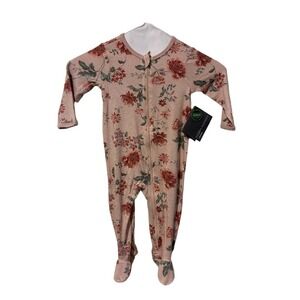 Modern Moments by Gerber Baby Girl Floral Ribbed Footed Sleeper 6-9M Peach NWT